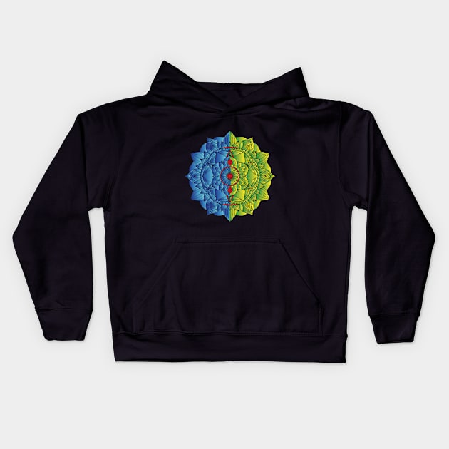 Blue Green Mandala Kids Hoodie by SVGdreamcollection